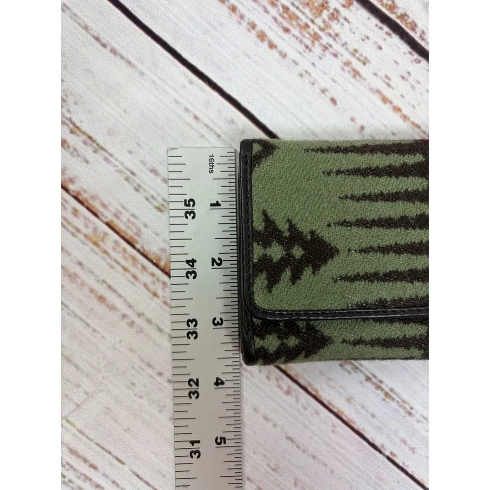Pendleton Wool Trifold Wallet Mountain Scenic Sage Green Brown Snap Closure
